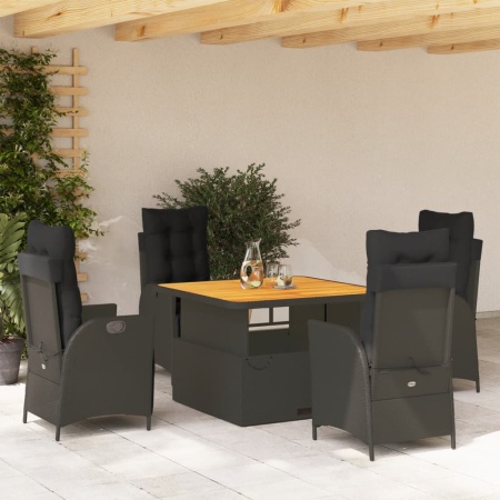 Set mobilier de grădină cu perne, 5 piese, negru, poliratan