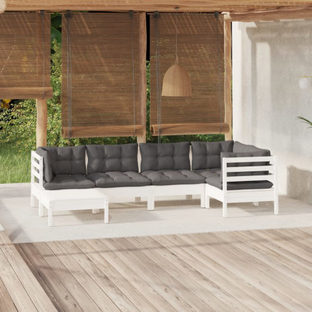 Set mobilier de grădină cu perne, 6 piese, alb, lemn masiv pin