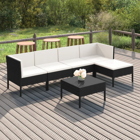 Set mobilier de grădină cu perne, 6 piese, negru, poliratan - Img 1