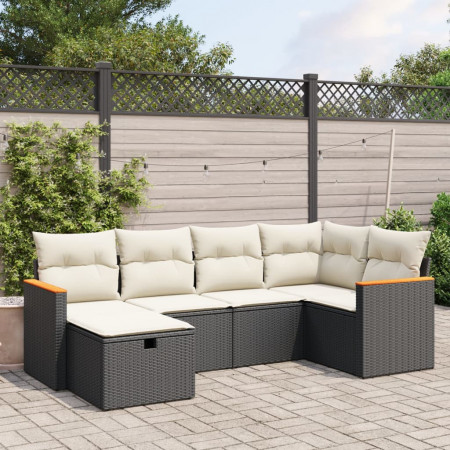 Set mobilier de grădină cu perne, 6 piese, negru, poliratan