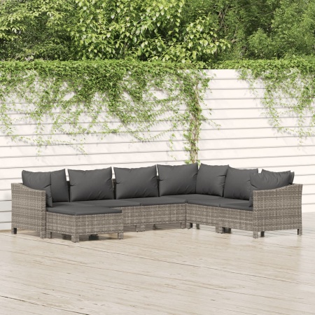 Set mobilier de grădină cu perne, 7 piese, gri, poliratan - Img 1