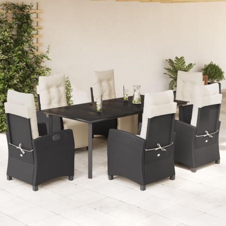 Set mobilier de grădină cu perne, 7 piese, negru, poliratan