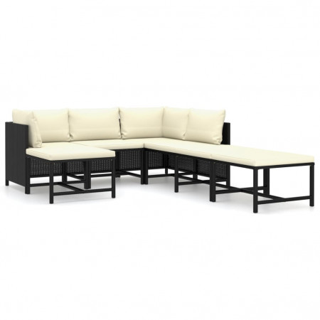 Set mobilier de grădină cu perne, 7 piese, negru, poliratan