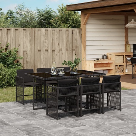 Set mobilier de grădină cu perne, 7 piese, negru, poliratan