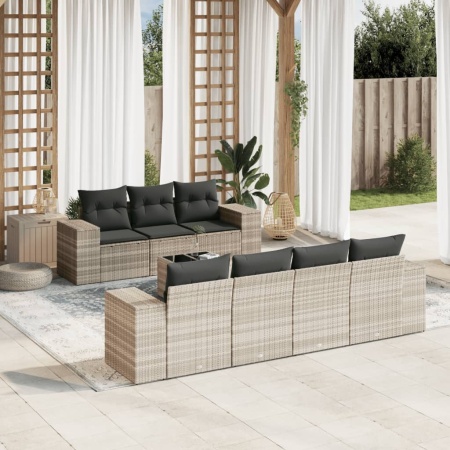 Set mobilier de grădină cu perne, 8 piese gri deschis poliratan