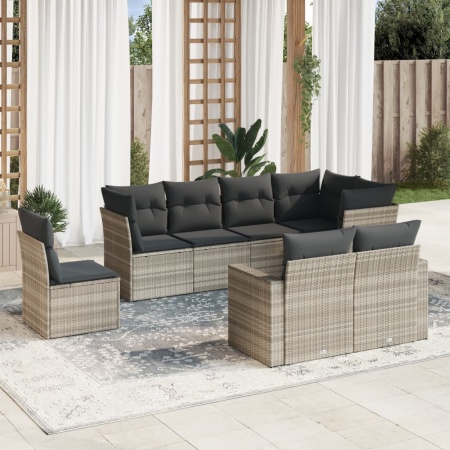 Set mobilier de grădină cu perne, 8 piese gri deschis poliratan