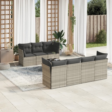 Set mobilier de grădină cu perne, 8 piese gri deschis poliratan