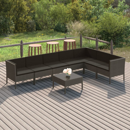 Set mobilier de grădină cu perne, 8 piese, gri, poliratan