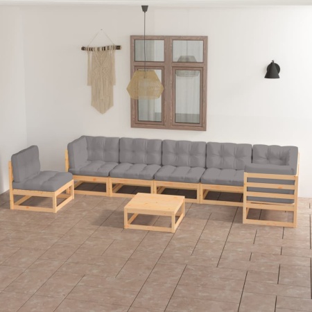 Set mobilier de grădină cu perne, 8 piese, lemn masiv de pin - Img 1