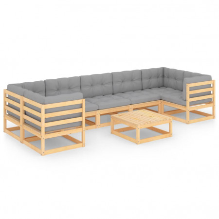 Set mobilier de grădină cu perne, 8 piese, lemn masiv de pin