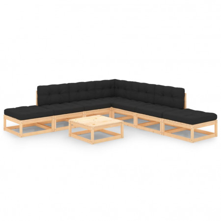 Set mobilier de grădină cu perne, 8 piese, lemn masiv pin