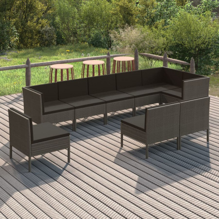 Set mobilier de grădină cu perne, 9 piese, gri, poliratan