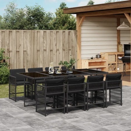Set mobilier de grădină cu perne, 9 piese, negru, poliratan