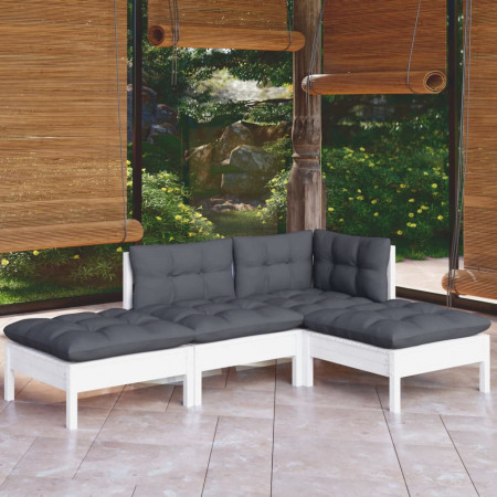Set mobilier grădină cu perne, 4 piese, lemn masiv de pin - Img 1