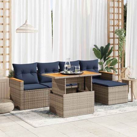 Set mobilier grădină cu perne, 6 piese, gri, poliratan - Img 1