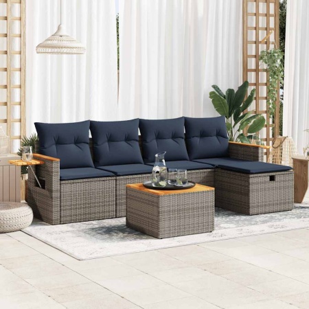 Set mobilier grădină cu perne, 6 piese, gri, poliratan - Img 1