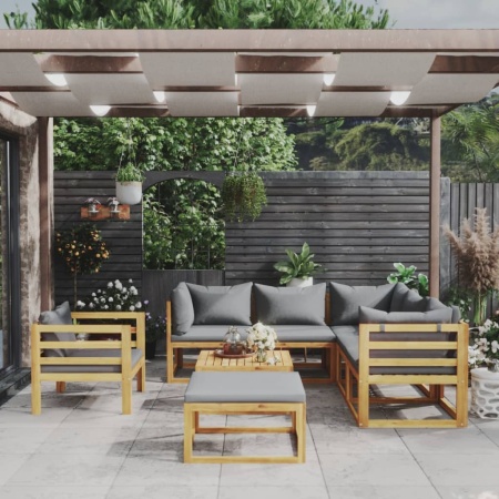 Set mobilier grădină cu perne, 8 piese, lemn masiv acacia