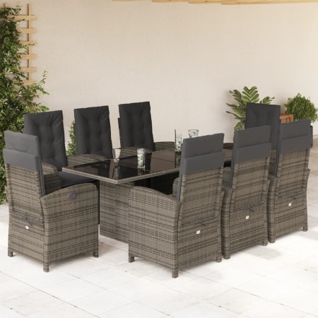 Set mobilier grădină cu perne, 9 piese, gri, poliratan