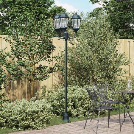 Stâlp de lumină pentru grădină cu 3 lămpi E27 Verde 220 cm Aluminiu - Img 1