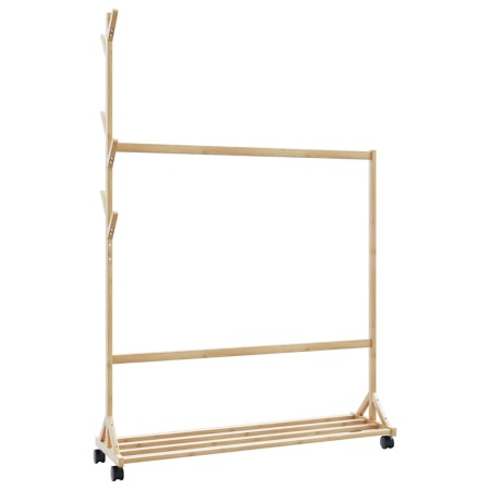 Suport pentru haine cu cârlige și roți 100x35x157 cm bambus