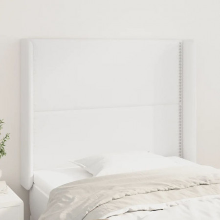 Tăblie de pat cu aripioare, alb, 103x16x118/128 cm, piele eco