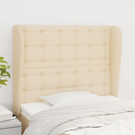 Tăblie de pat cu aripioare, crem, 103x23x118/128 cm, textil