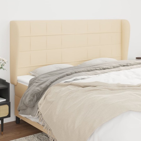 Tăblie de pat cu aripioare, crem, 203x23x118/128 cm, textil