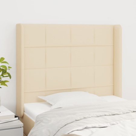 Tăblie de pat cu aripioare, crem, 83x16x118/128 cm, textil