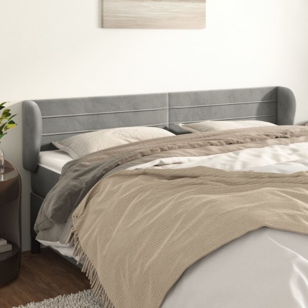 Tăblie de pat cu aripioare gri deschis 183x23x78/88 cm catifea