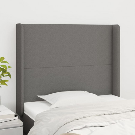 Tăblie de pat cu aripioare gri închis 103x16x118/128 cm textil - Img 1