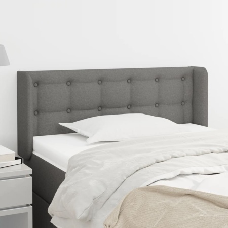Tăblie de pat cu aripioare gri închis 103x16x78/88 cm textil