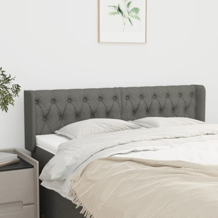 Tăblie de pat cu aripioare gri închis 147x16x78/88 cm textil