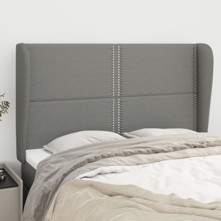 Tăblie de pat cu aripioare gri închis 147x23x118/128 cm textil