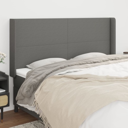 Tăblie de pat cu aripioare gri închis 163x16x118/128 cm textil