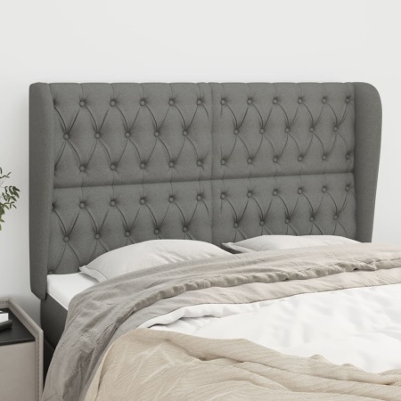 Tăblie de pat cu aripioare gri închis 163x23x118/128 cm textil