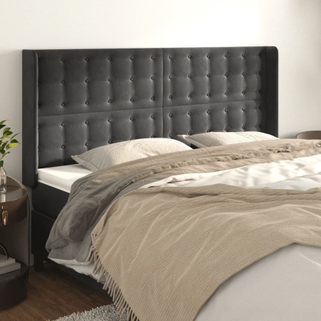 Tăblie de pat cu aripioare gri închis 183x16x118/128 cm catifea