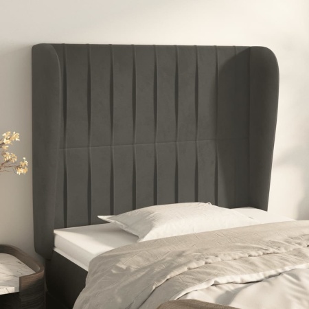 Tăblie de pat cu aripioare gri închis 93x23x118/128 cm catifea