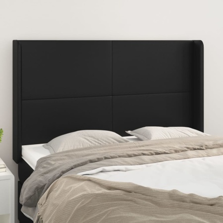 Tăblie de pat cu aripioare, negru, 147x16x118/128 cm, piele eco