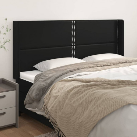 Tăblie de pat cu aripioare, negru, 163x16x118/128 cm, piele eco - Img 1