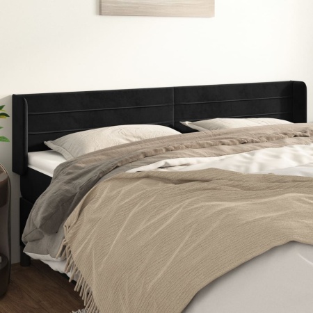Tăblie de pat cu aripioare negru 163x16x78/88 cm catifea