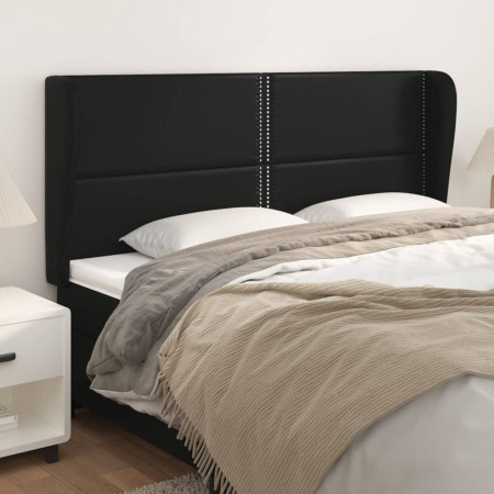 Tăblie de pat cu aripioare, negru, 183x23x118/128 cm, piele eco