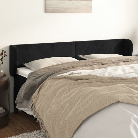 Tăblie de pat cu aripioare negru 203x23x78/88 cm catifea
