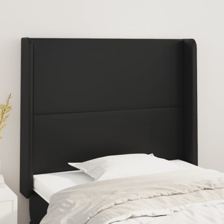 Tăblie de pat cu aripioare, negru, 83x16x118/128 cm, piele eco