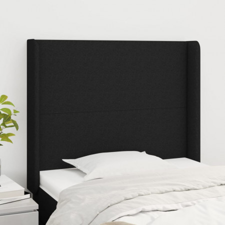 Tăblie de pat cu aripioare, negru, 93x16x118/128 cm, textil - Img 1