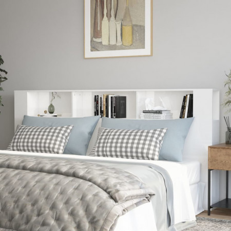Tăblie de pat cu dulap, alb extralucios, 220x18,5x104,5 cm