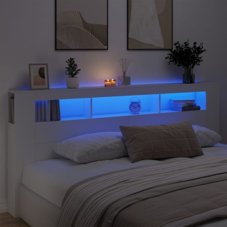 Tăblie de pat cu LED, alb, 220x18,5x103,5 cm, lemn