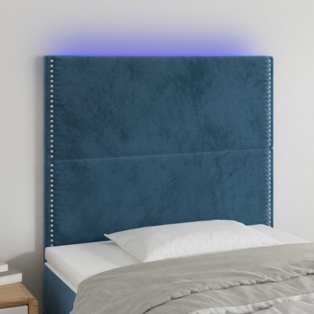 Tăblie de pat cu LED, albastru închis, 100x5x118/128cm, catifea