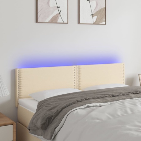 Tăblie de pat cu LED, crem, 144x5x78/88 cm, textil