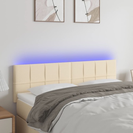 Tăblie de pat cu LED, crem, 144x5x78/88 cm, textil