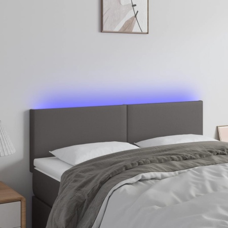 Tăblie de pat cu LED, gri, 144x5x78/88 cm, piele ecologică